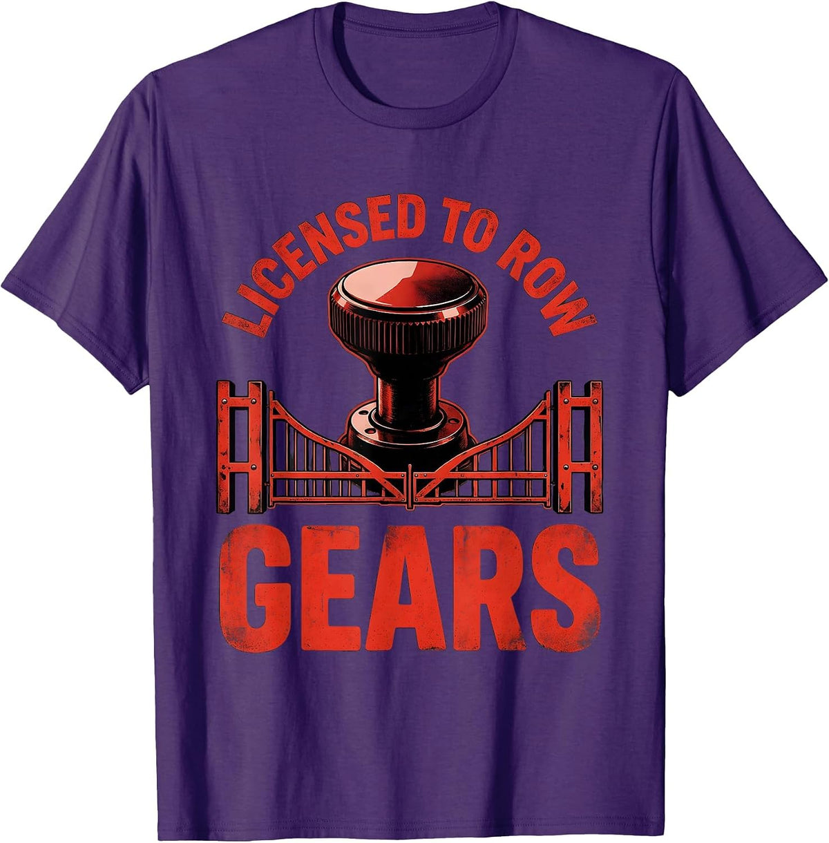 Licensed To Row Gears Distressed Manual Transmission Car Guy T-Shirt - Purple