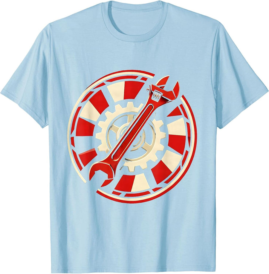 Men's Valley Forge Automotive Wrench and Gear Illustration T-Shirt - Baby Blue