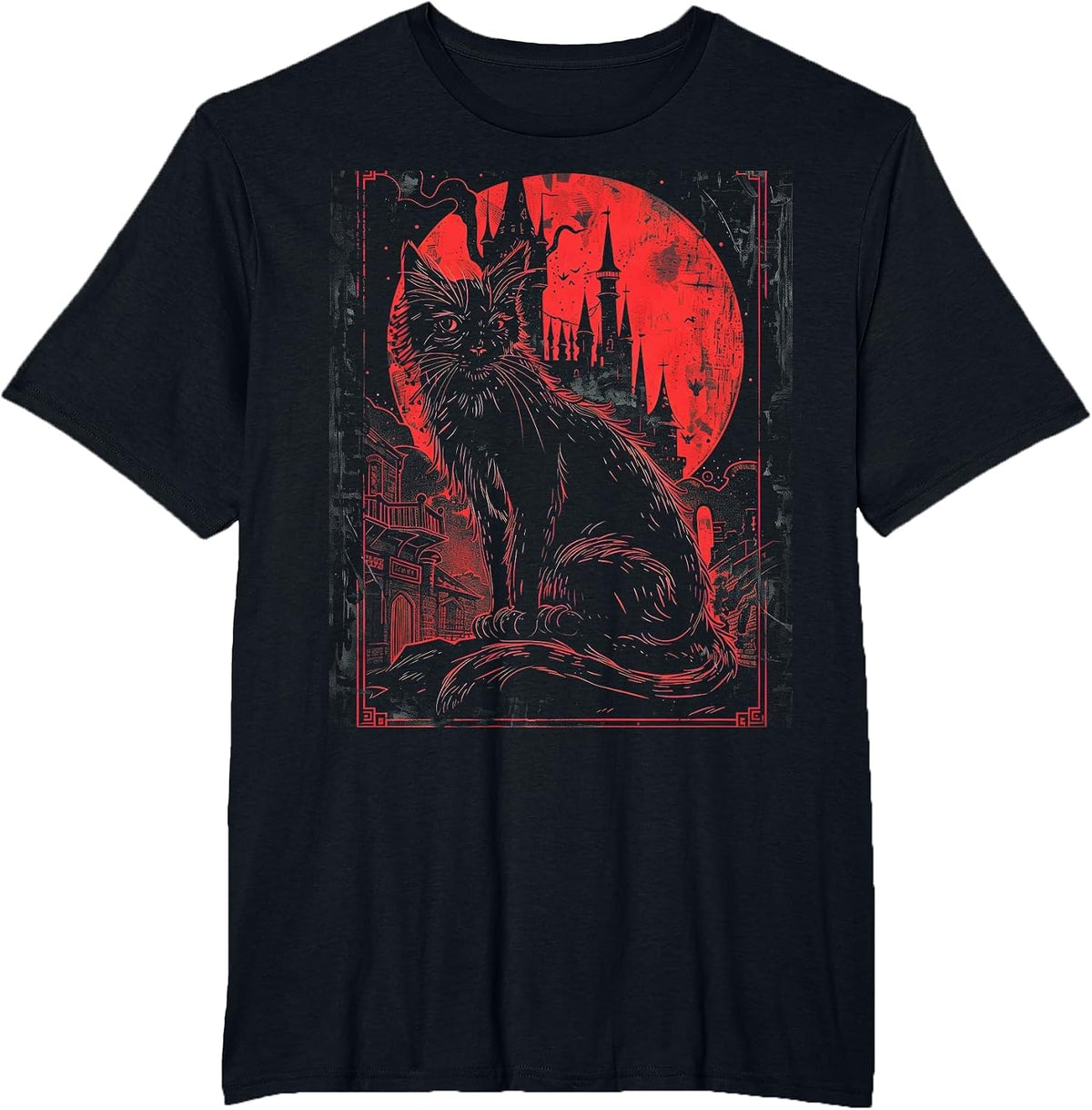 Gothic Art Goth Cat Art Vintage Mystical T-Shirt - Black