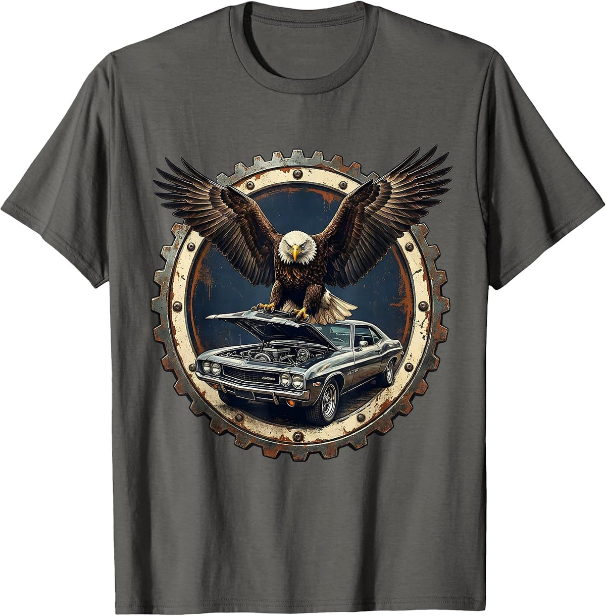 Men's Valley Forge Automotive Eagle Lifted Hood Graphic T-Shirt - Asphalt Grey