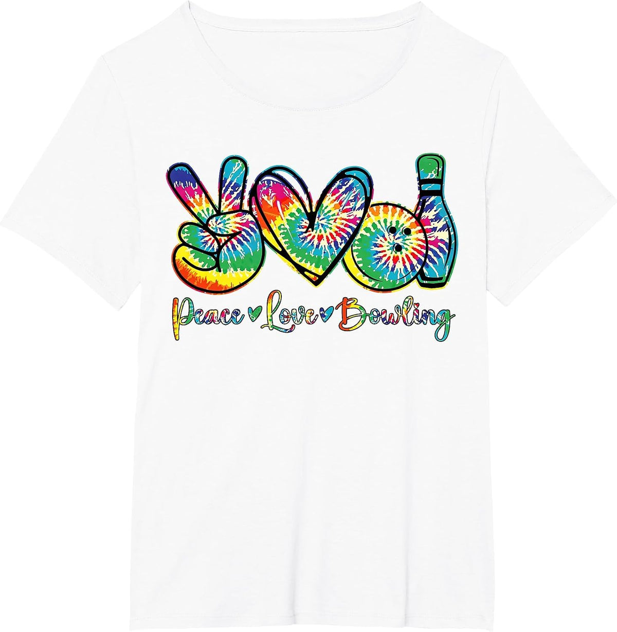 Retro Tie Dye Peace Love Bowling Lover Funny Sport Bowler T-Shirt - White
