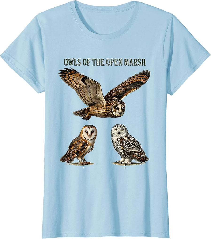 Women's Owls Of The Open Marsh Vintage Owl Bird Lover Humor T-Shirt - Baby Blue