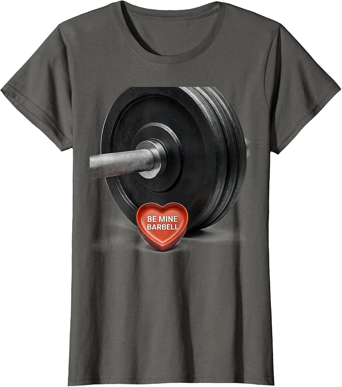 Women's Be Mine Barbell Funny Gym Valentines Day Weightlifting Humor T-Shirt - Asphalt Grey