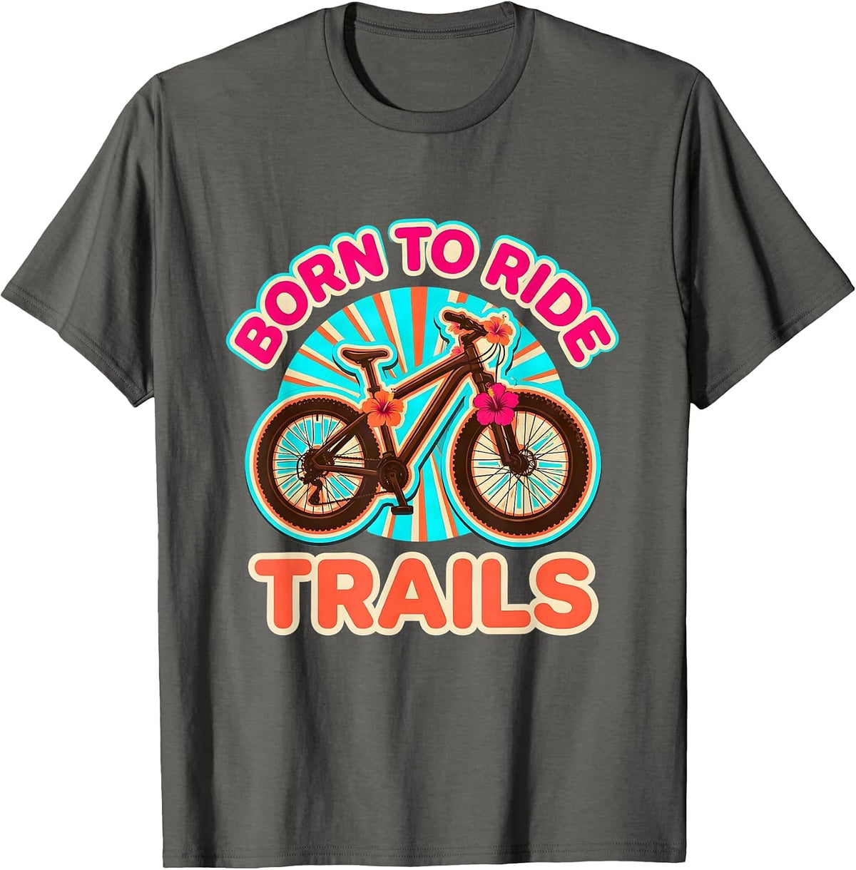 Born to Ride Trails Mountain Bike Design T-Shirt - Asphalt Grey
