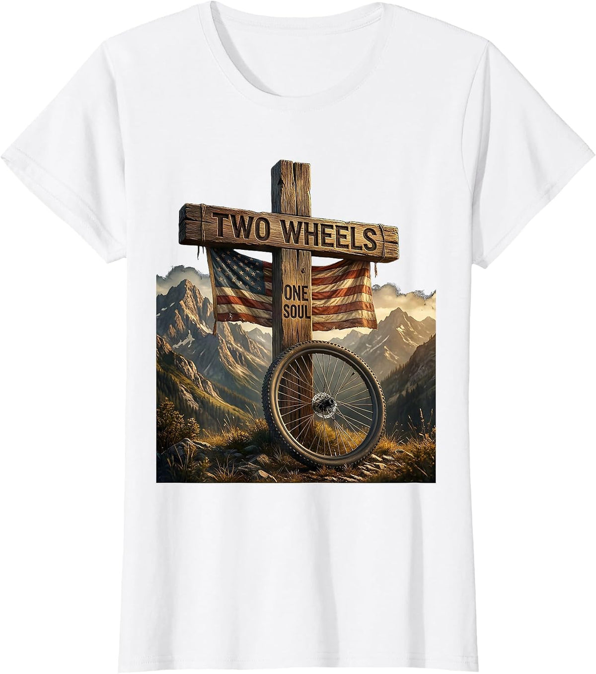 Two Wheels One Soul Mountain Bike Design T-Shirt - White