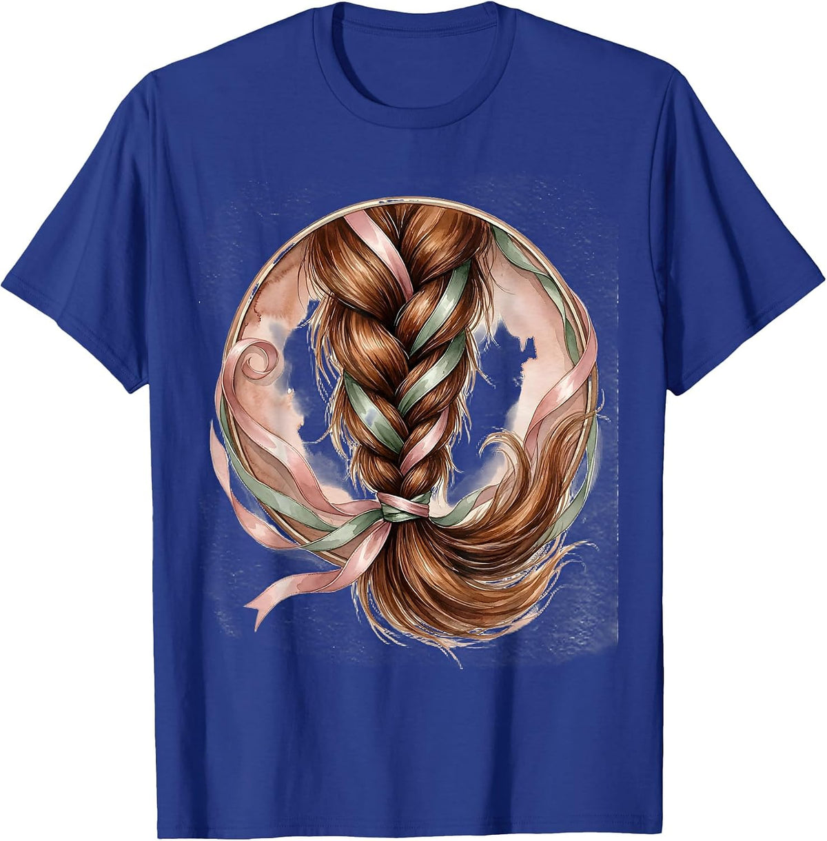 Braided Horse Tail With Woven Ribbons Illustration T-Shirt - Royal Blue