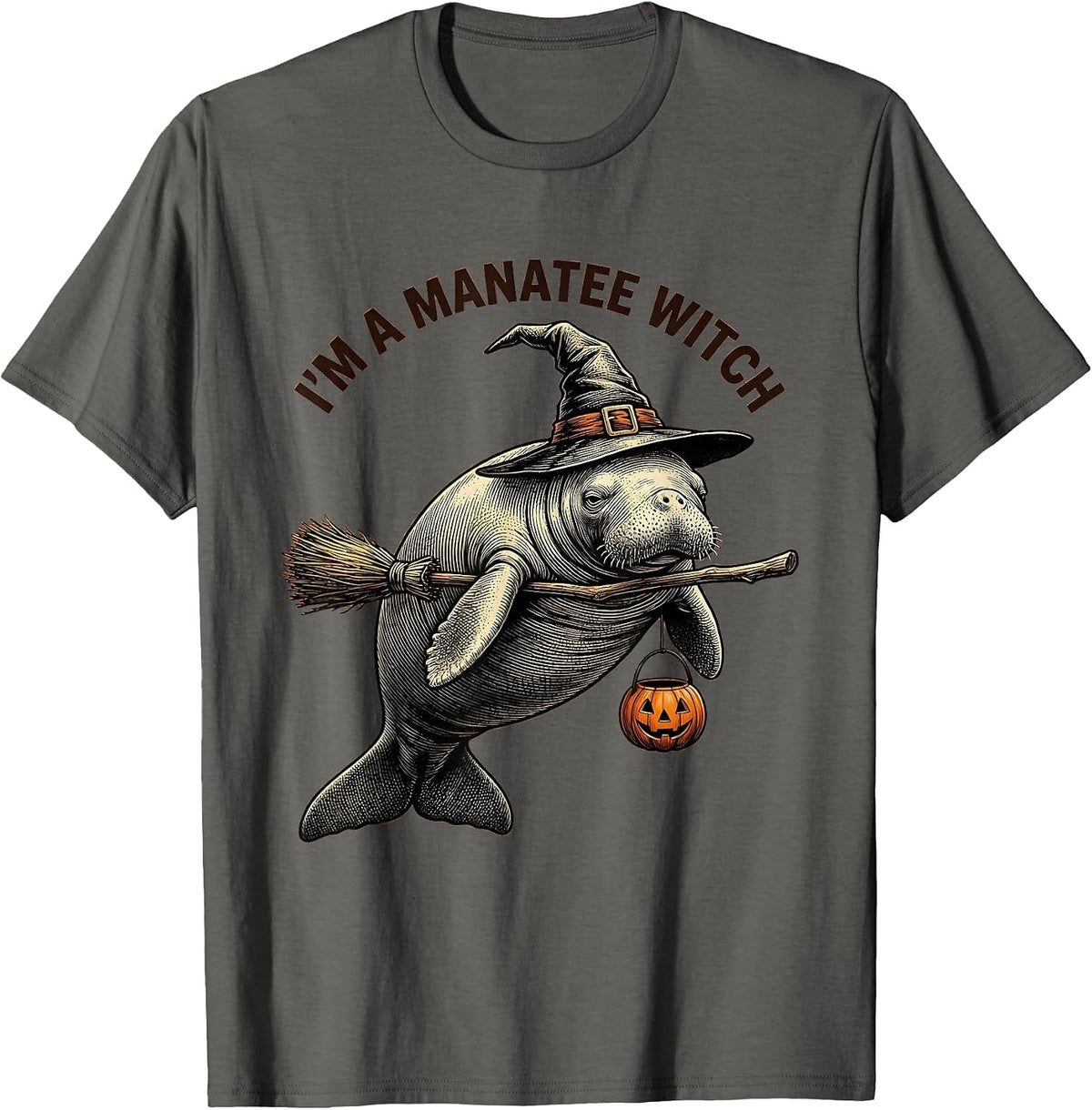 Men's I'm A Manatee Witch Crosshatch Etching Halloween Costume Men T-Shirt - Asphalt Grey