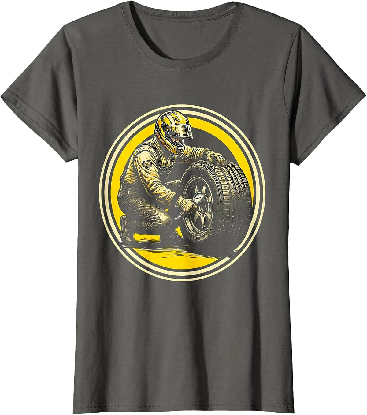 Women's Pit Crew Mechanic Tire Pressure Check Graphic T-Shirt - Asphalt Grey