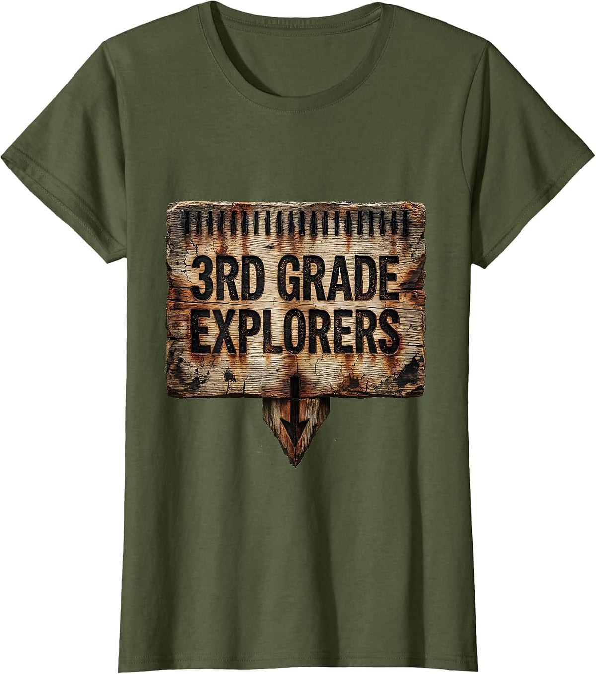Women's 3rd Grade Explorers Distressed Back To School Teacher T-Shirt - Olive Green