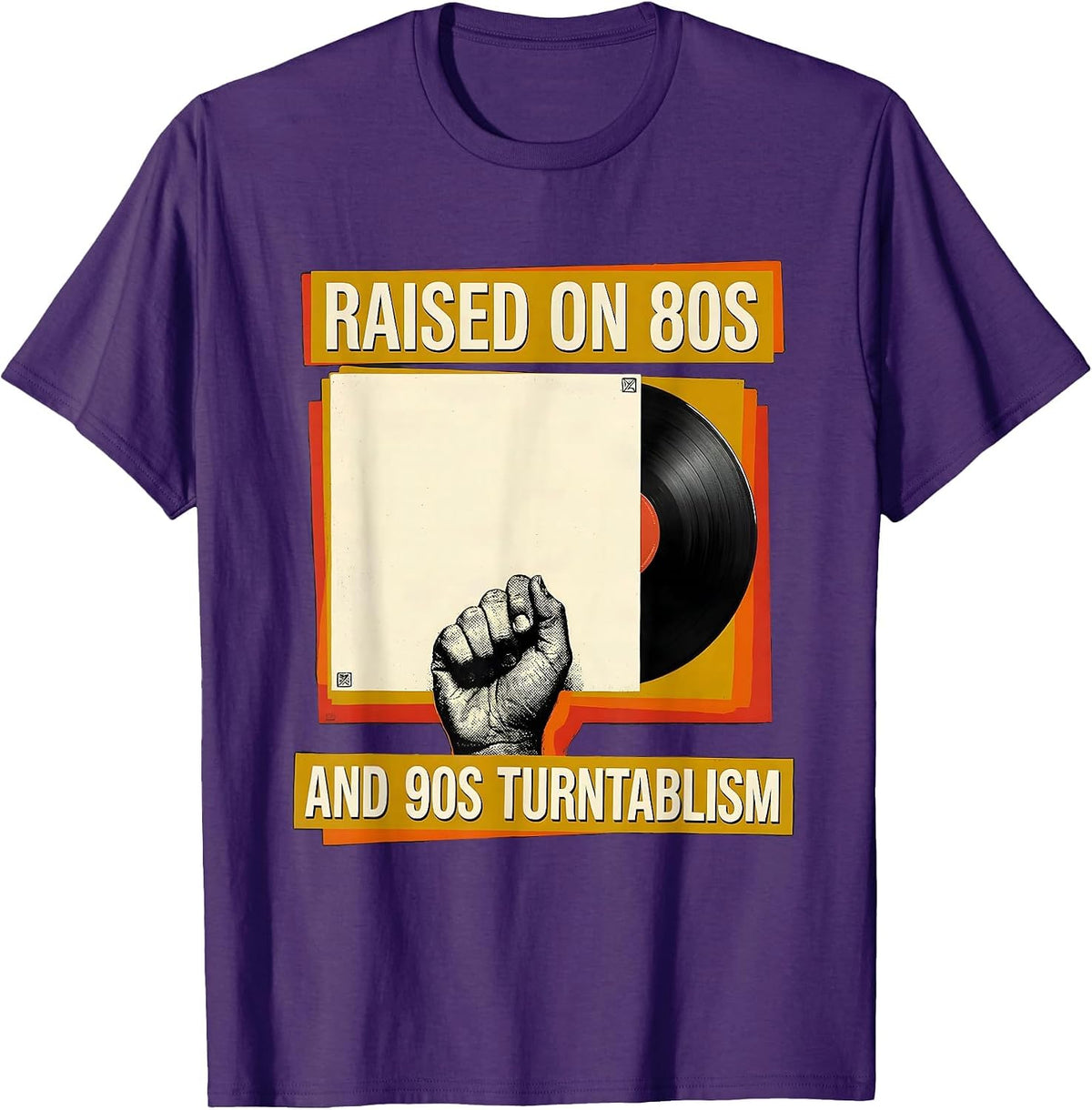 Raised On 80s And 90s Turntablism Retro Hip Hop Lyric T-Shirt - Purple