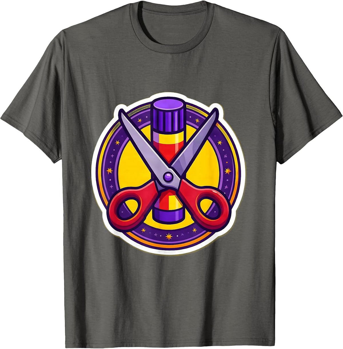 First Grade Teacher Glue Stick Scissors Graphic T-Shirt - Asphalt Grey