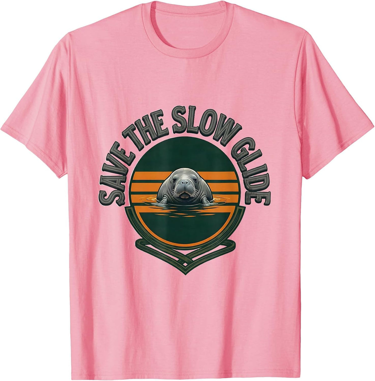 Men's Save The Slow Glide Funny Manatee Lover Sea Cow Humor T-Shirt - Pink