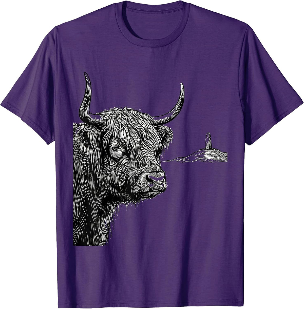 Highland Cow Farm Humor Line Art Western Animal Lover T-Shirt - Purple