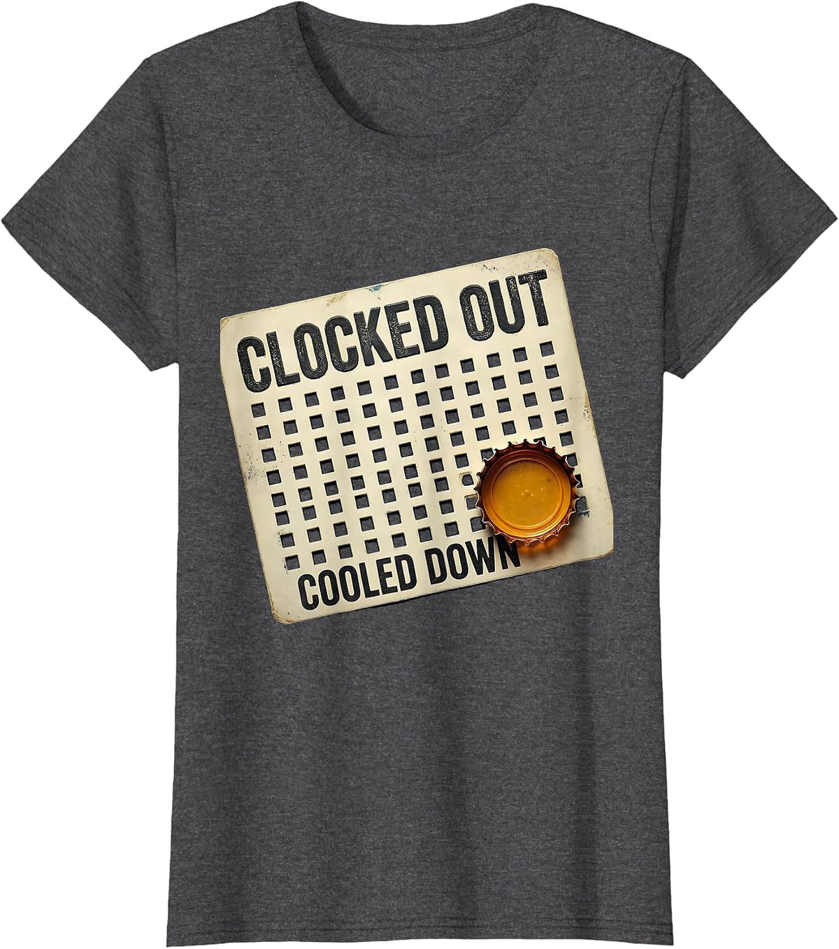 Women's Clocked Out Cooled Down Vintage Humor Labor Day Cookout T-Shirt - Dark Heather Grey