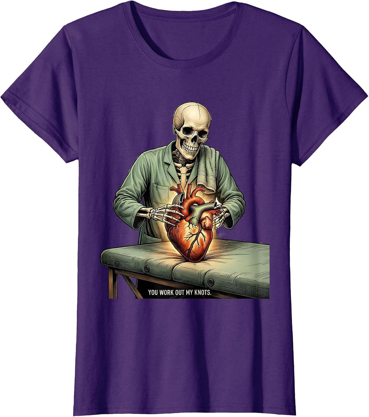 Women's Massage Squad Valentine: You Work Out My Knots Gothic T-Shirt - Purple