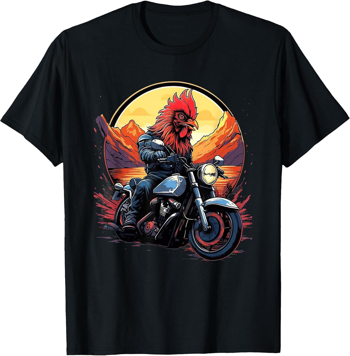 Biker Rooster Riding Motorcycle T-Shirt - Black
