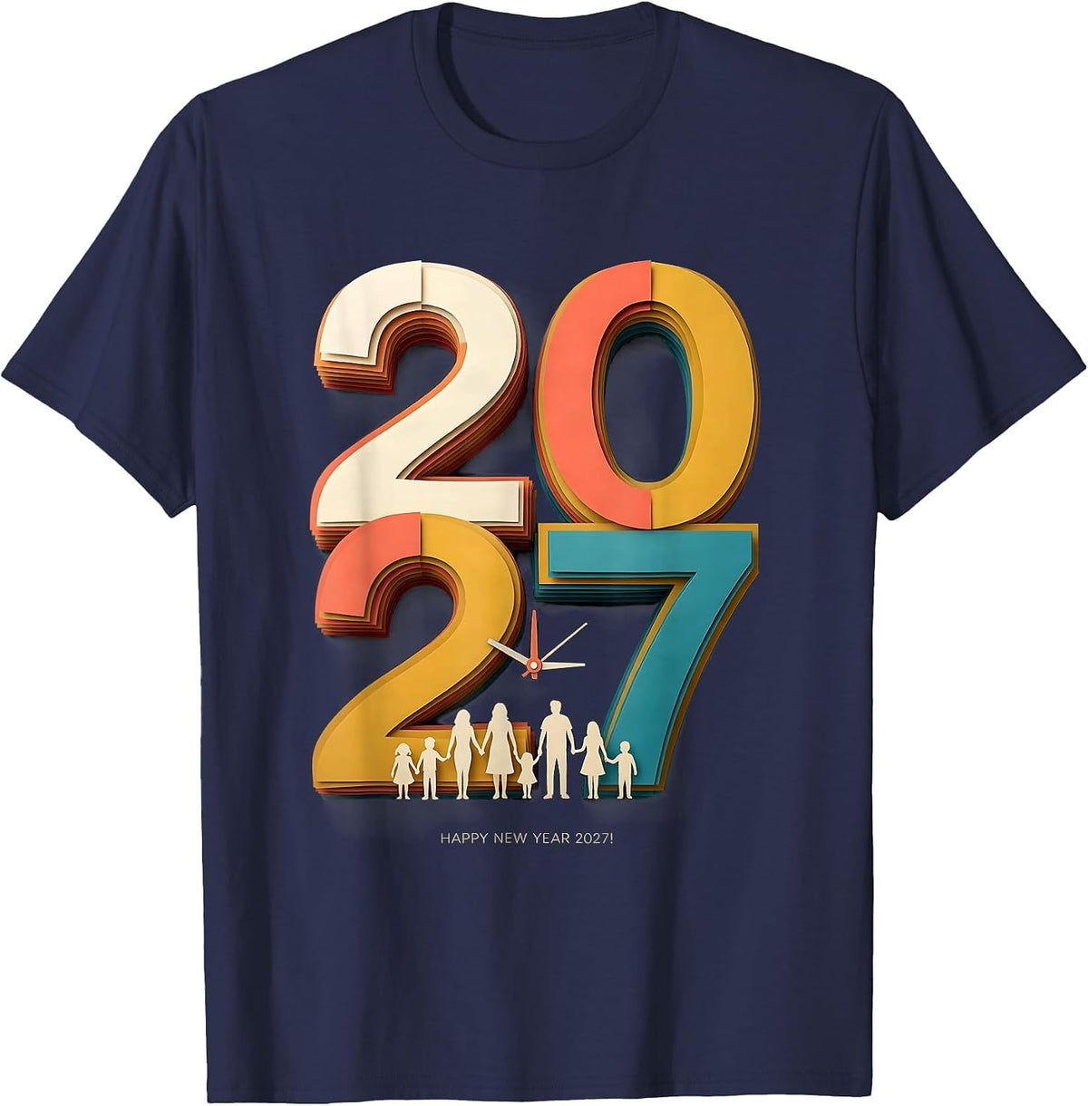 Men's Happy New Year 2027 Paper Cutout Family Party Celebration T-Shirt - Navy Blue