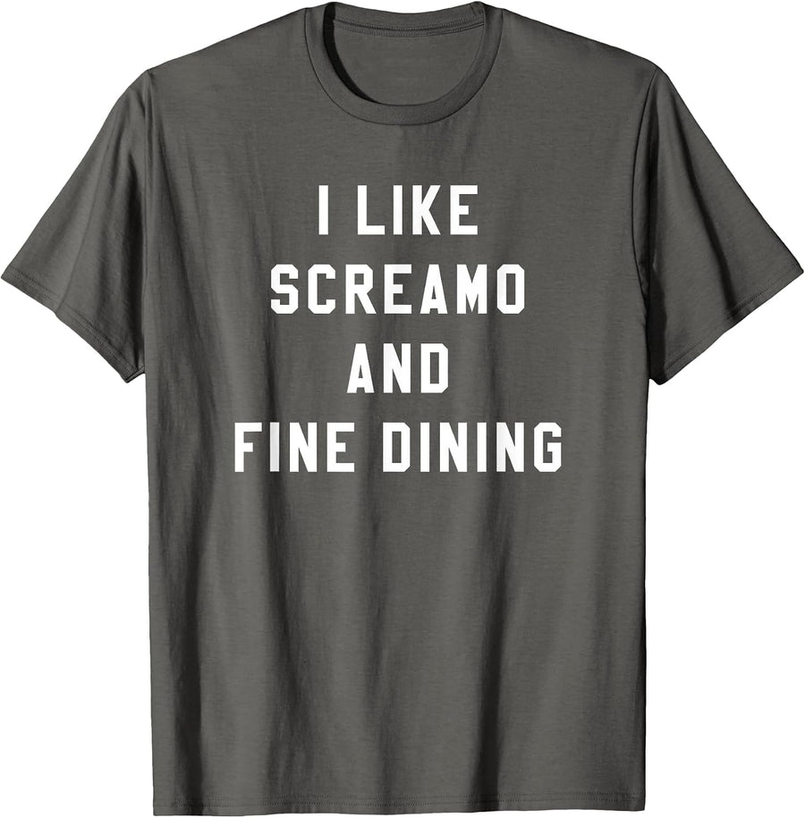 I Like Screamo and FINE Dining Funny Emo Goth Punk Music T-Shirt, Men, Asphalt Grey, XX-Large - As Pictured