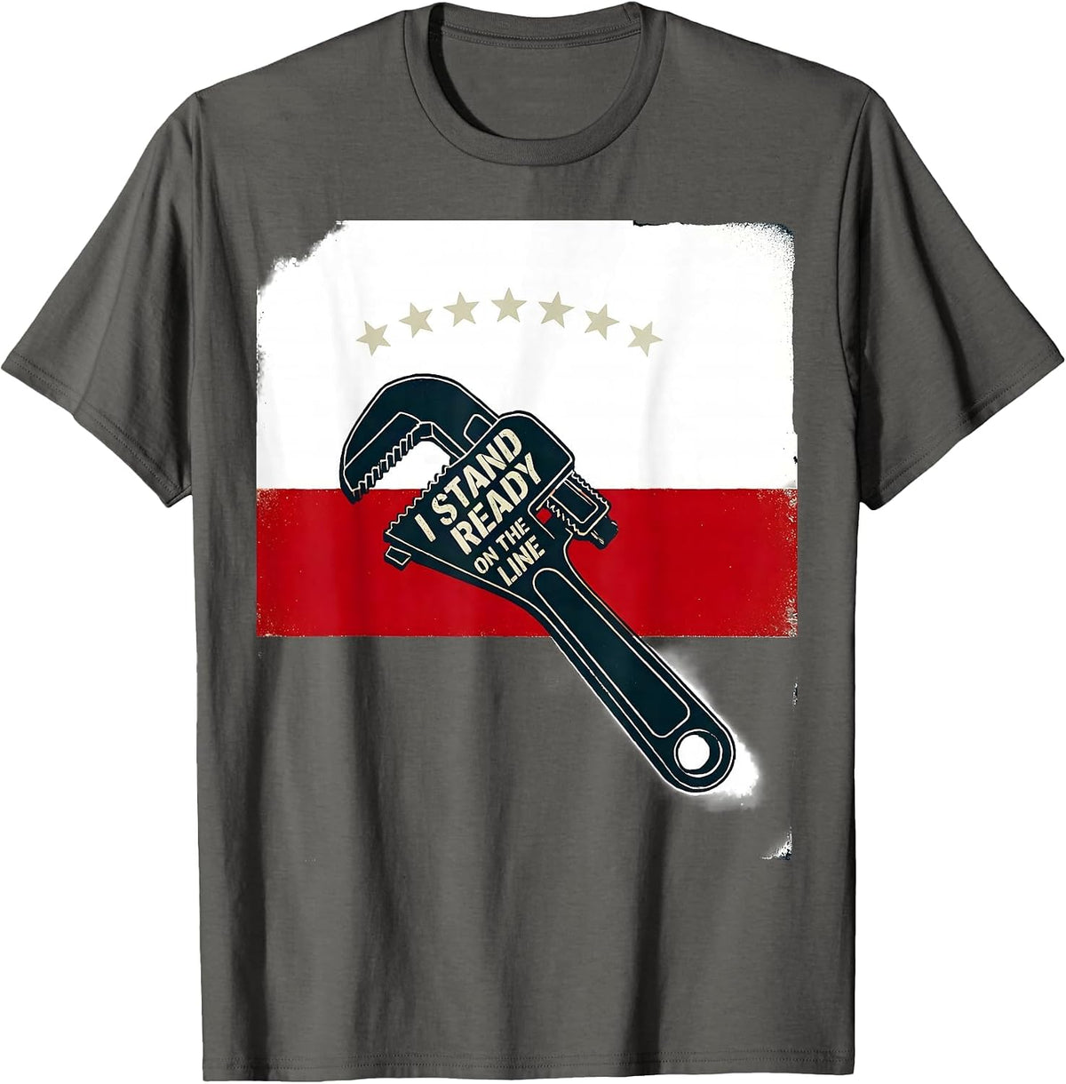 I Stand Ready On The Line Patriotic Firefighter Humor Thin T-Shirt - Asphalt Grey