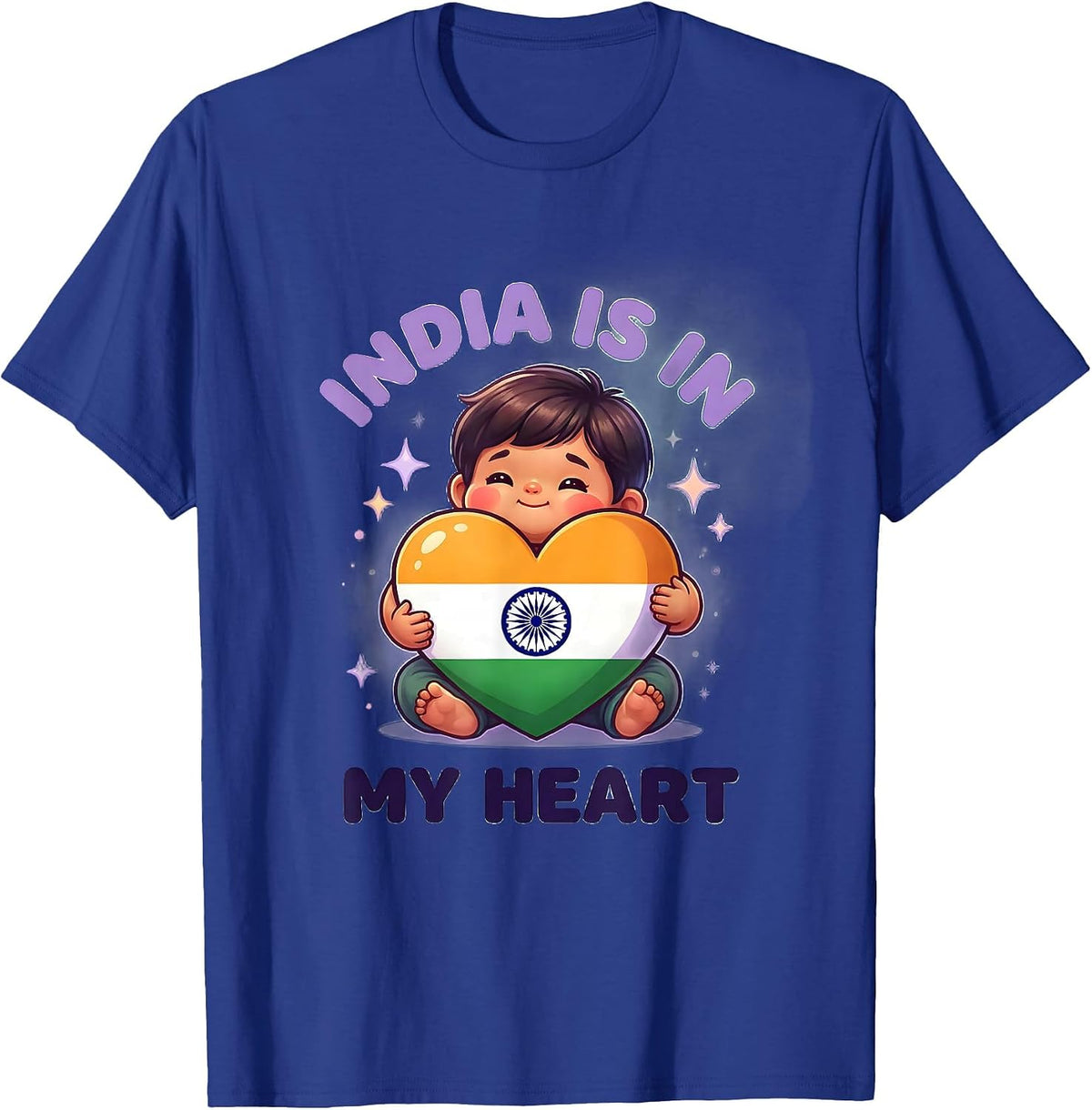 India Is In My Heart Cute Kawaii National Pride Kids T-Shirt - Royal Blue