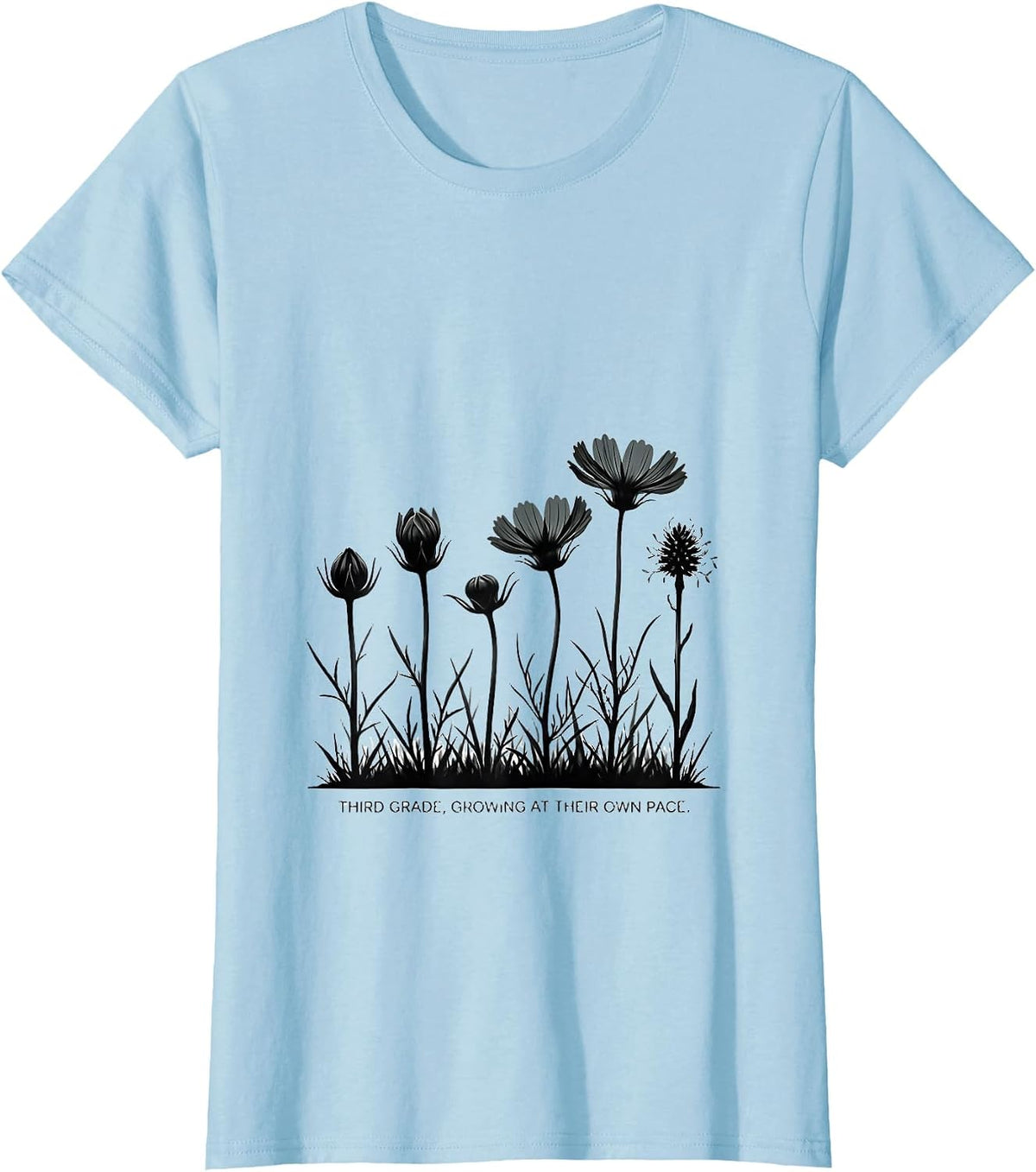 Women's Third Grade Growing At Their Own Pace Wildflower Teacher T-Shirt - Baby Blue