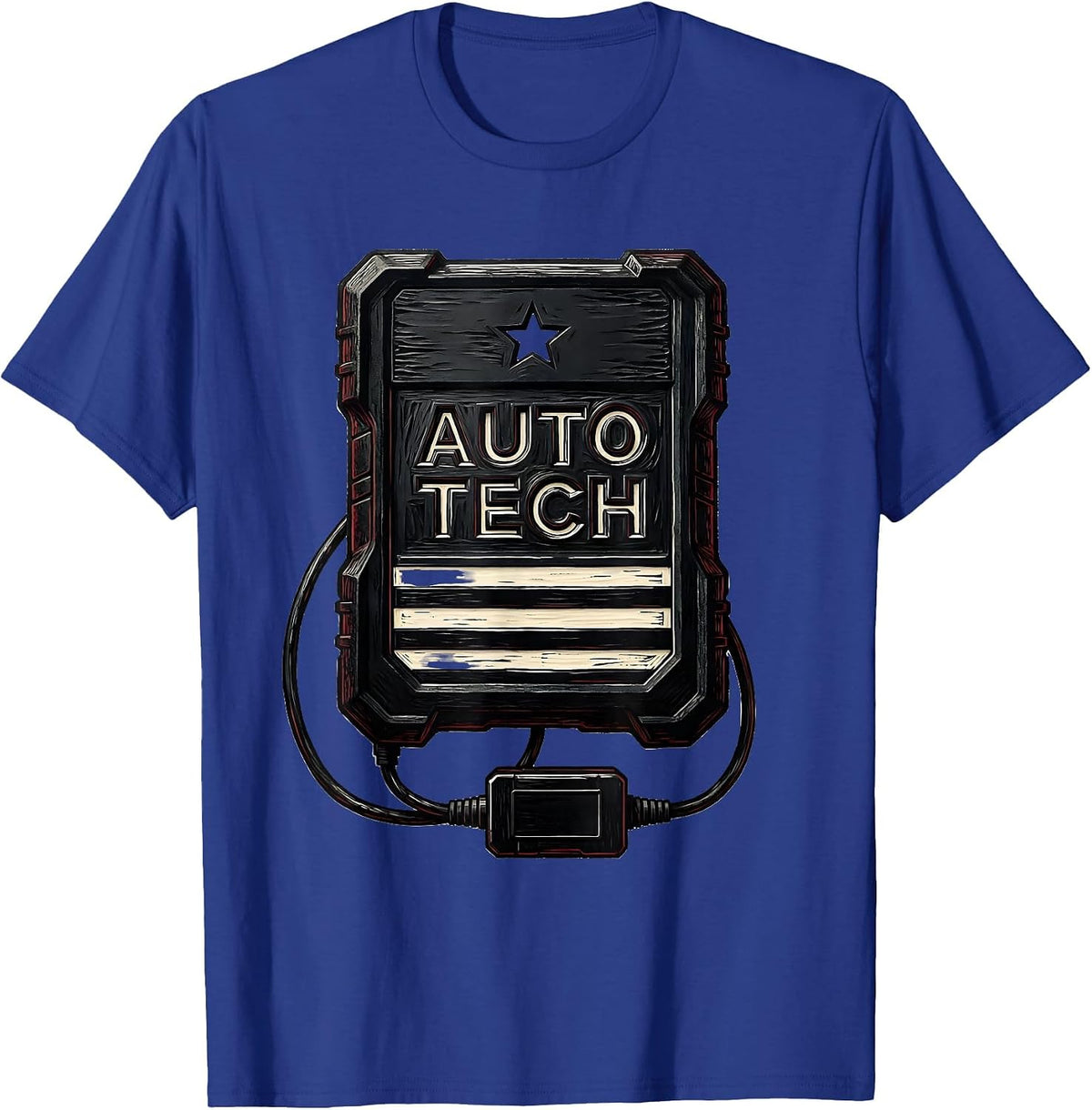 Auto Tech Linocut American Flag Mechanic Gift for Oilfield T-Shirt - Royal Blue