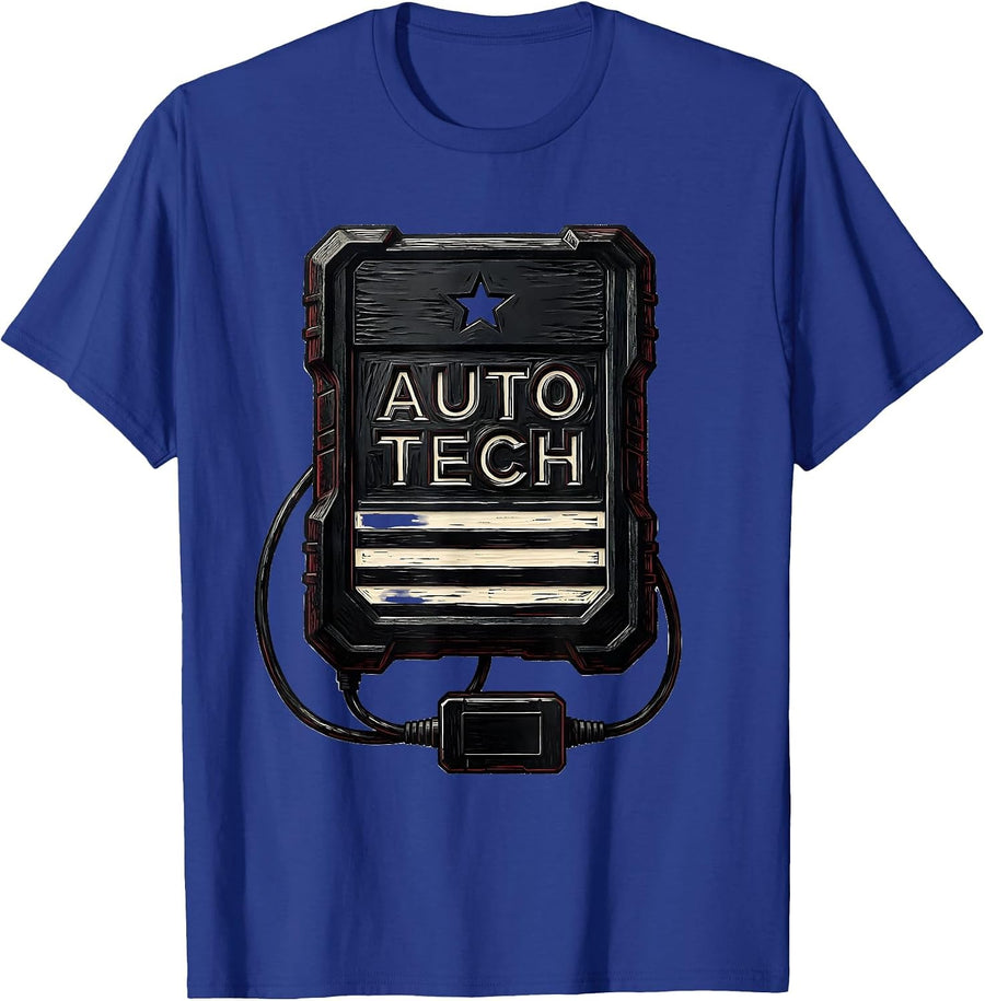 Auto Tech Linocut American Flag Mechanic Gift for Oilfield T-Shirt - Royal Blue