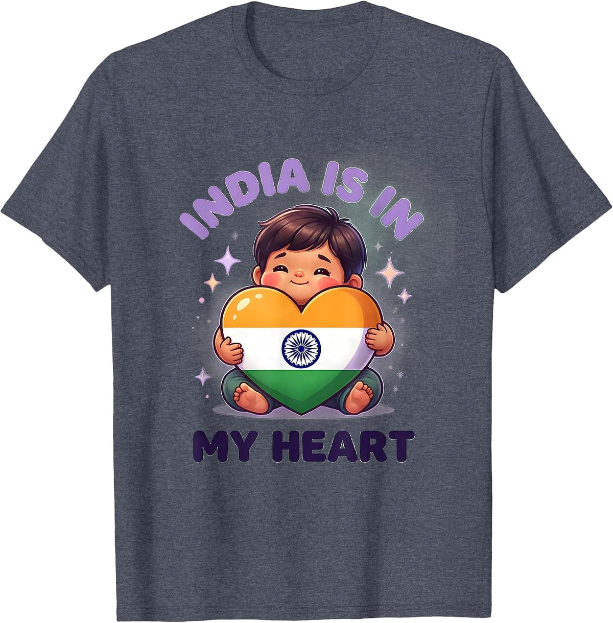 India Is In My Heart Cute Kawaii National Pride Kids T-Shirt - Heather Blue