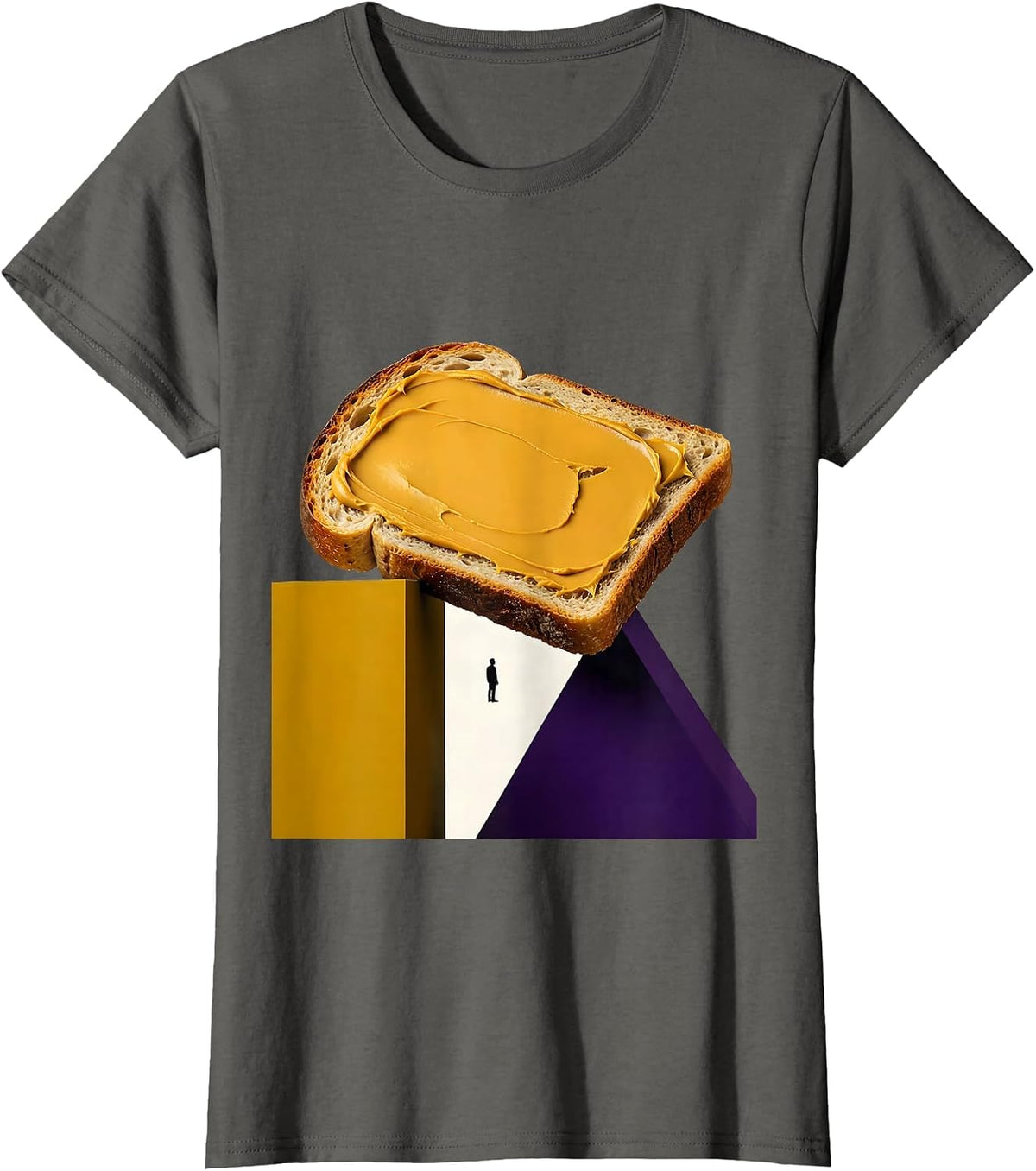 Women's Geometric PBJ Bridge Bauhaus Modernist Food Humor T-Shirt - Asphalt Grey