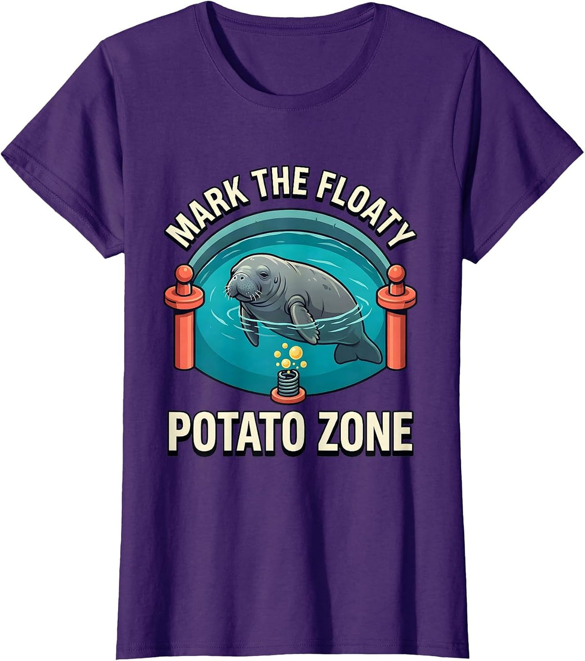 Women's Mark The Floaty Potato Zone Funny Manatee Lover Crystal T-Shirt - Purple