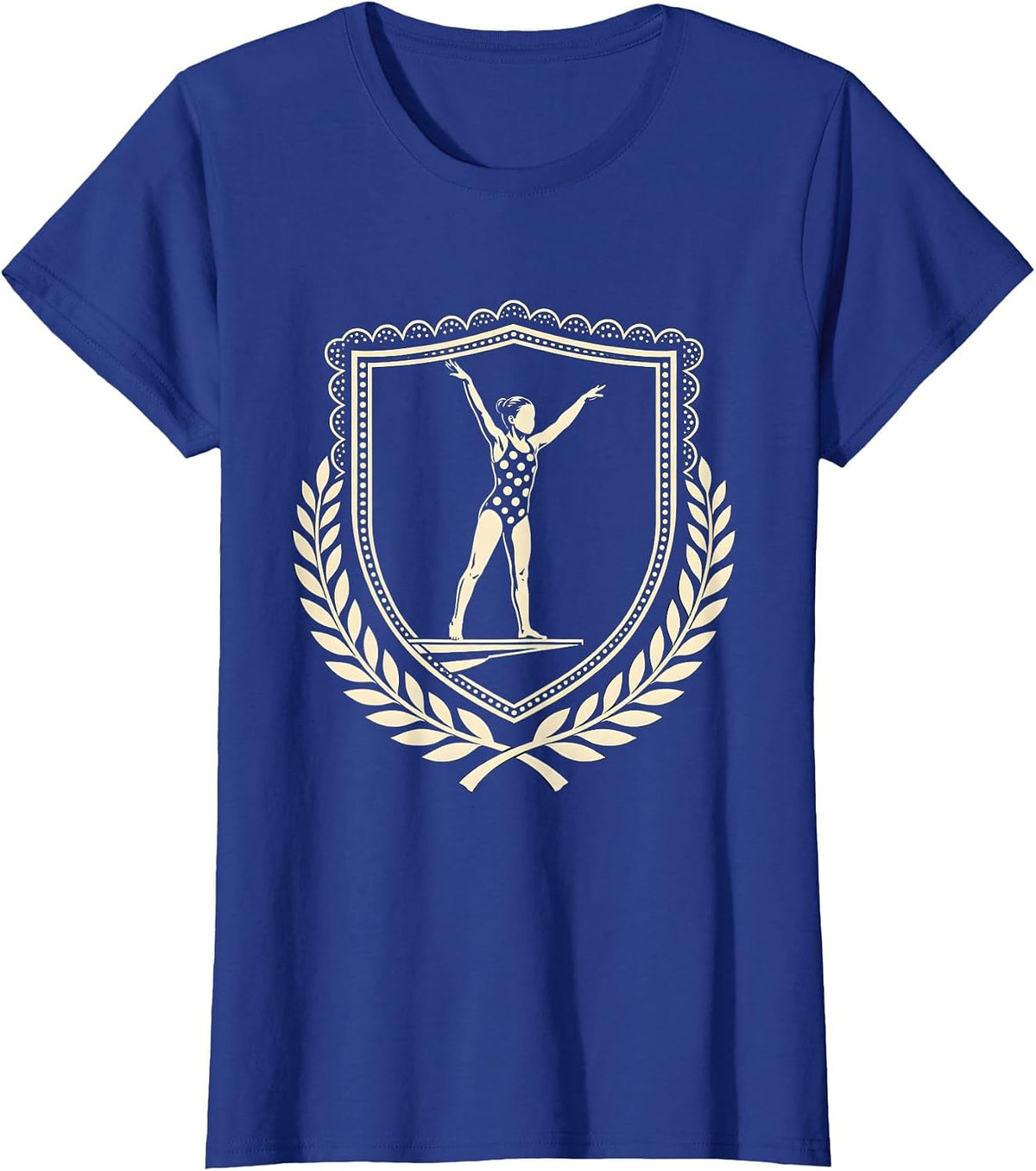 Women's Polka Dot Swimmer Diving Board Graphic Tee T-Shirt - Royal Blue