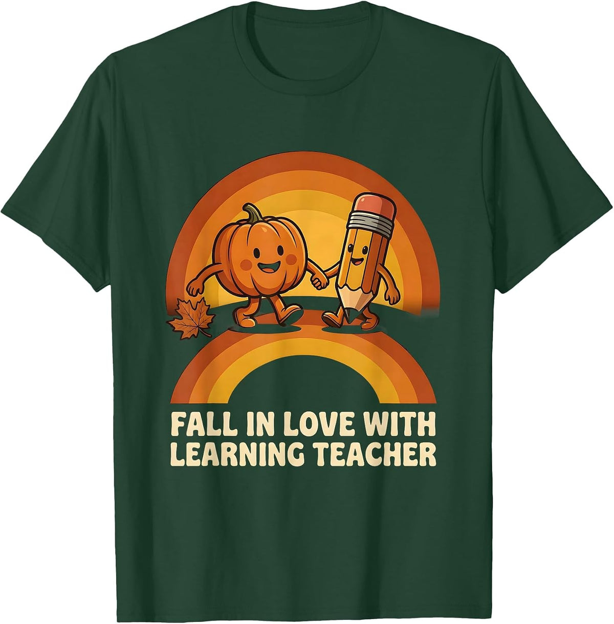 Men's Fall In Love With Learning Teacher Retro Whimsical Teacher T-Shirt - Dark Green
