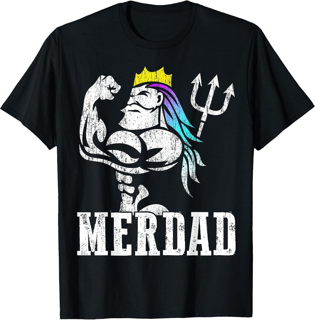 Merdad Papa Mermaid Workout Weightlift New Mer Dad Daughter T-Shirt - Black