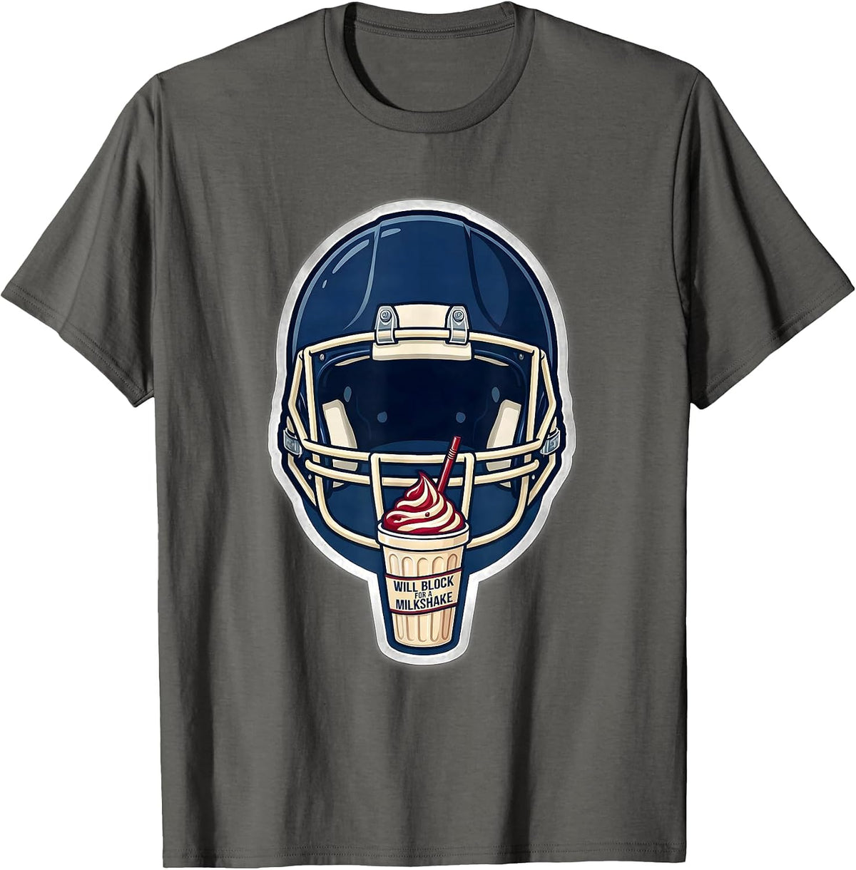 Will Block For A Milkshake Funny Football Lineman Offensive T-Shirt - Asphalt Grey