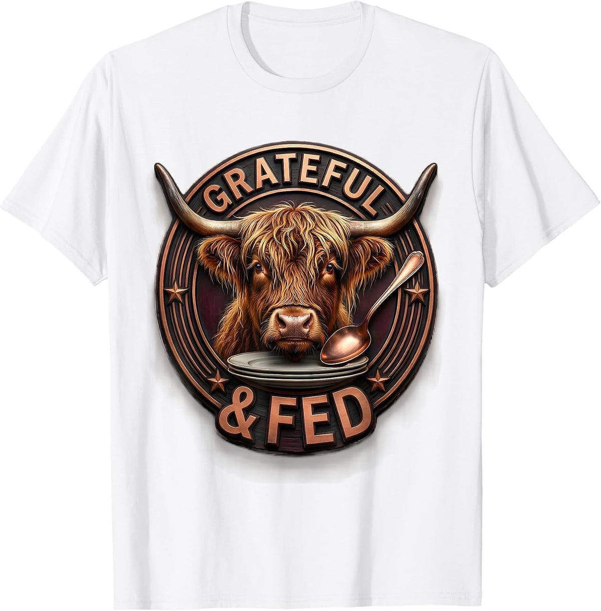 Men's Highland Cow Head Warm Copper Spoon Cute Thanksgiving T-Shirt - White