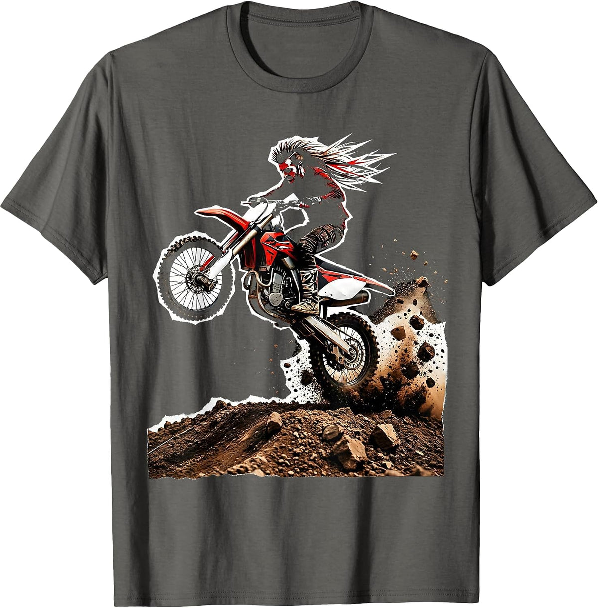 Mullet Dirt Bike Rider Gen X Nostalgia Graphic T-Shirt - Asphalt Grey