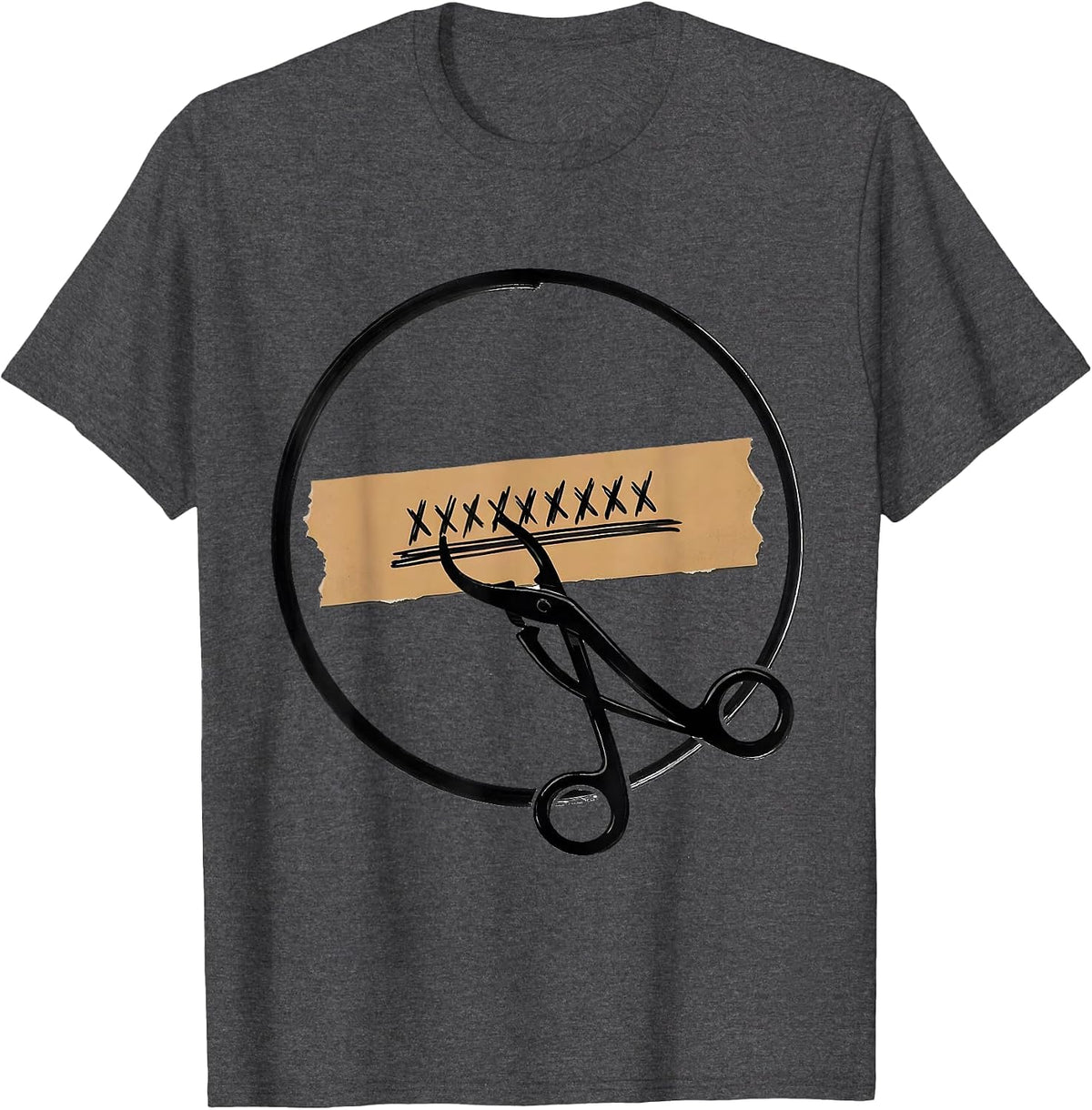 Men's Surgical Clamp Marking Tape Badge Scrub Tech Humor T-Shirt - Dark Heather Grey