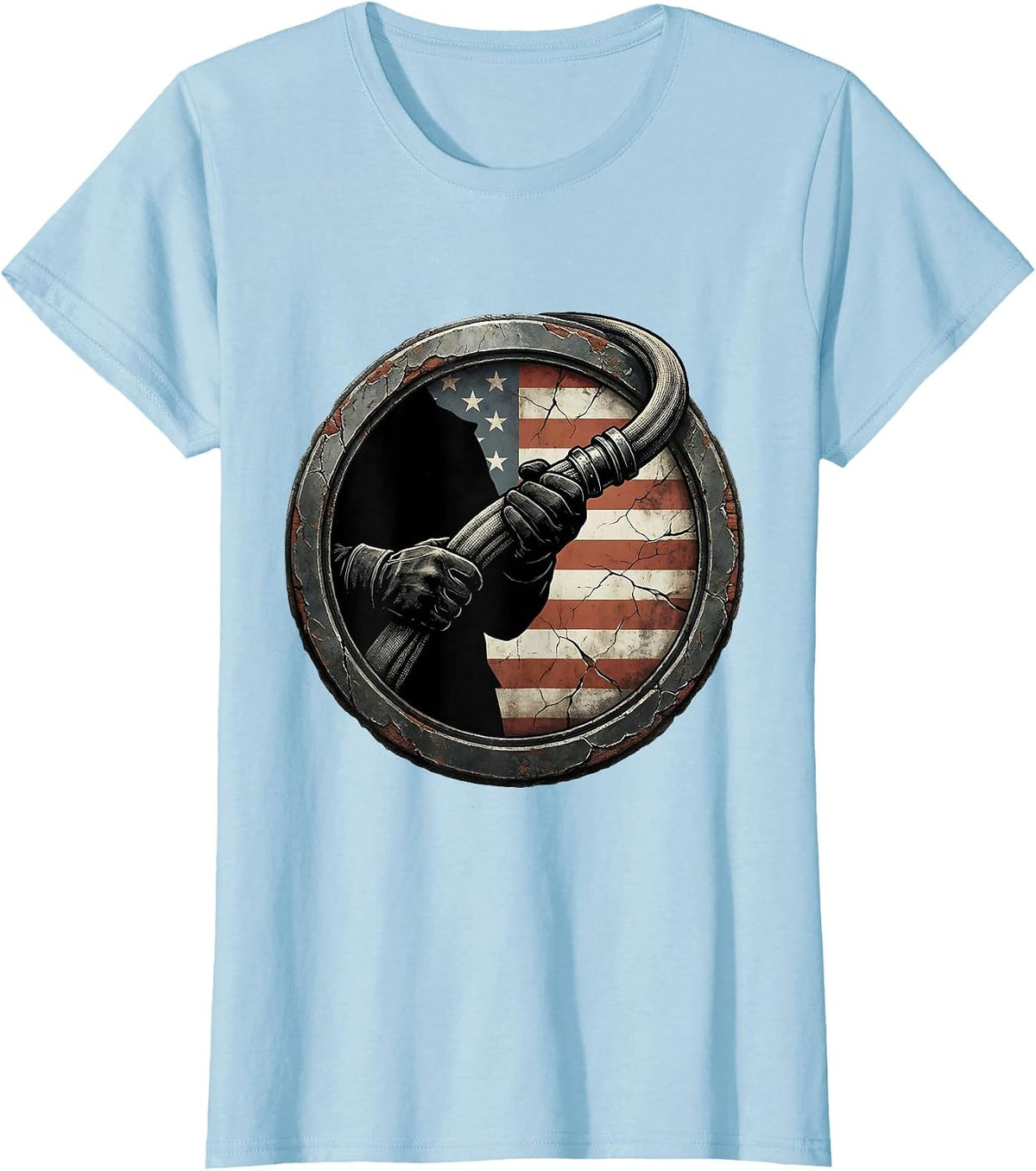 Firefighter Gripping Fire Hose Graphic Design T-Shirt - Baby Blue