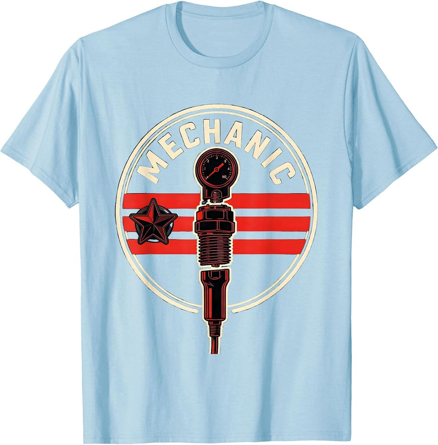 Men's Mechanic American Flag Oilfield Worker Patriotic Tough Labor T-Shirt - Baby Blue