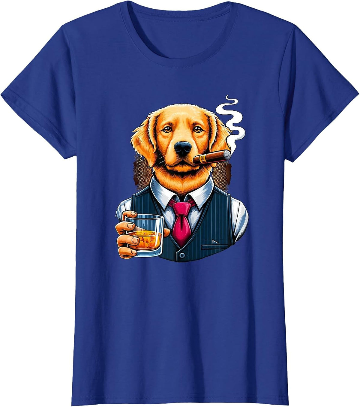 Golden Retriever Dog Cigar and Whiskey T-Shirt - Royal Blue