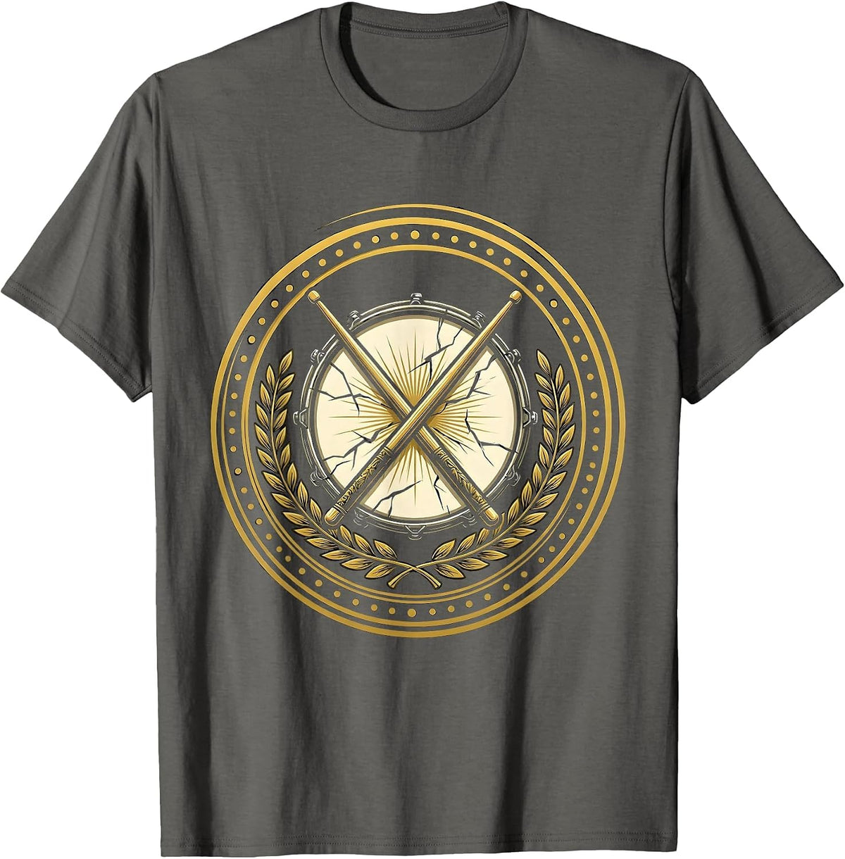 Crossed Drumsticks Cracked Snare Drum Graphic T-Shirt - Asphalt Grey