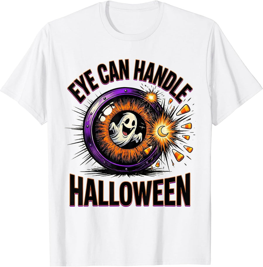 Men's Eye Can Handle Halloween Comic Book Ghost Optometrist T-Shirt - White