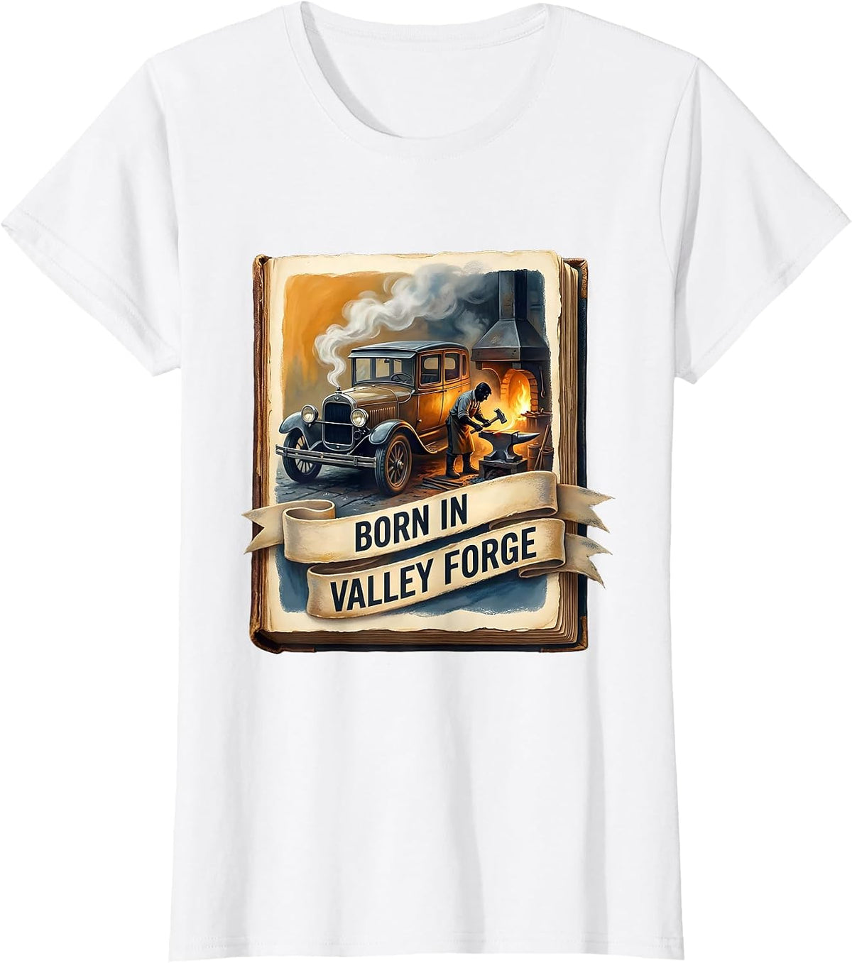 Women's Born in Valley Forge Automotive Pride Design T-Shirt - White