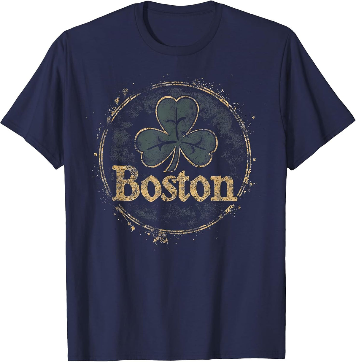 Boston - Irish St. Patrick's Day Saint Paddy's Shamrock T-Shirt - Navy Blue