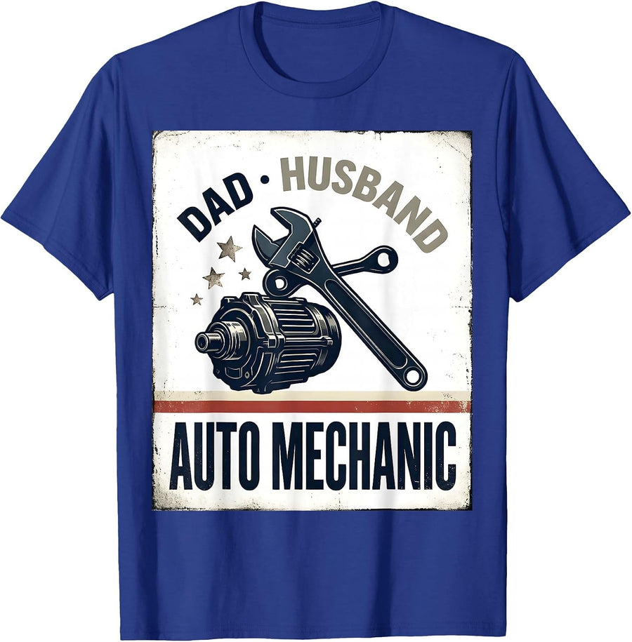 Dad Husband Auto Mechanic Vintage Patriotic Flag Mechanic T-Shirt - Royal Blue