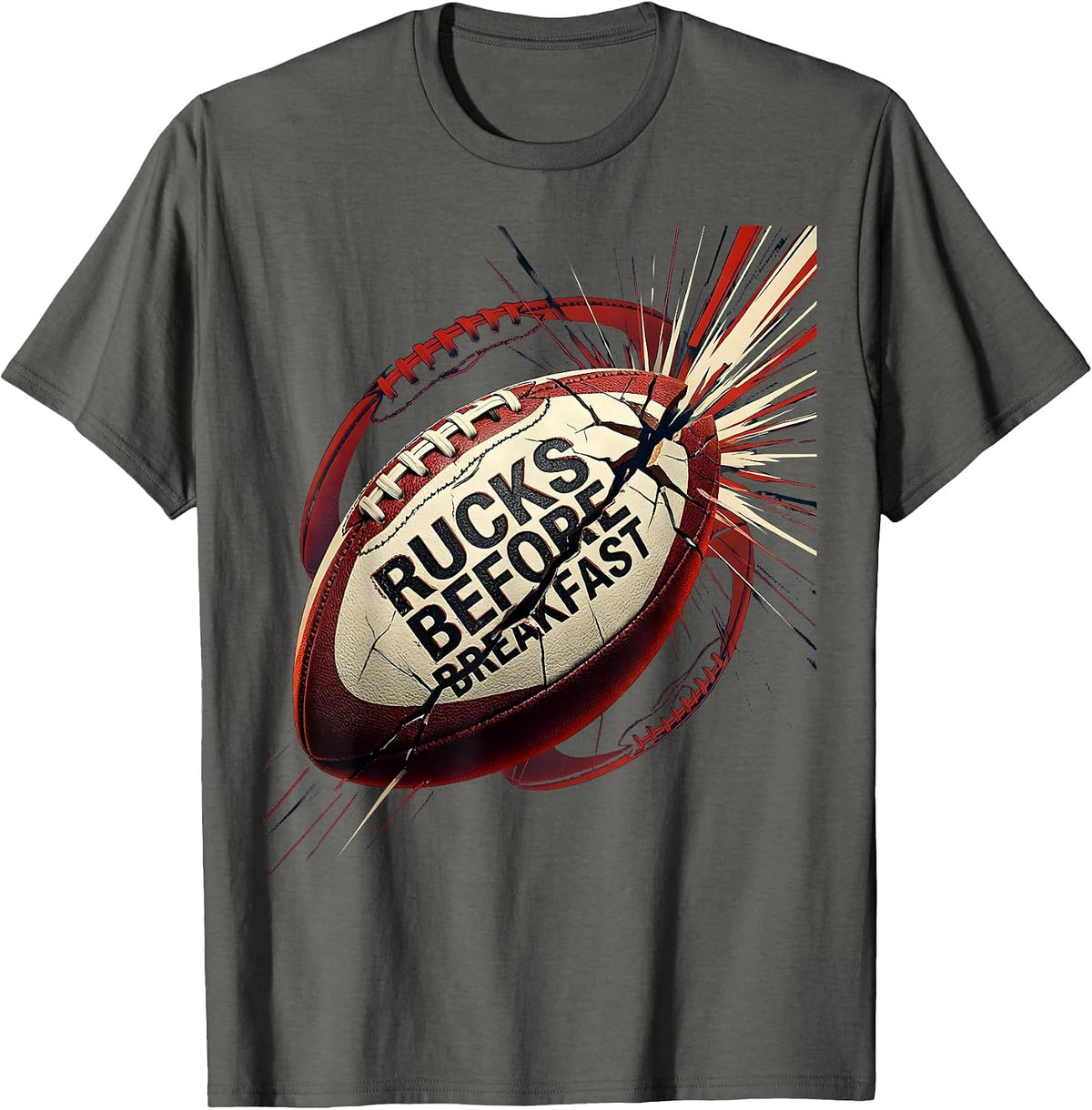 Rucks Before Breakfast Rugby Graphic Design T-Shirt - Asphalt Grey