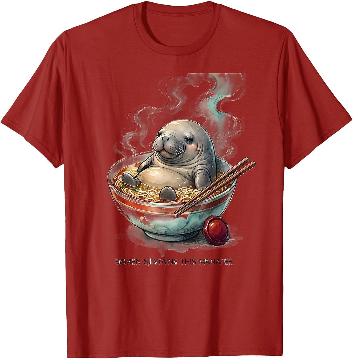 Men's Ramen Sustains This Manatee Funny Japanese Anime Animal T-Shirt - Cranberry Red