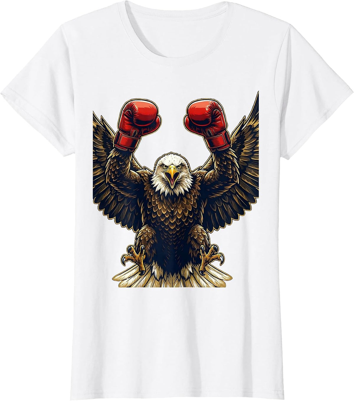 Eagle Boxing Gloves Raised Victory Graphic T-Shirt - White