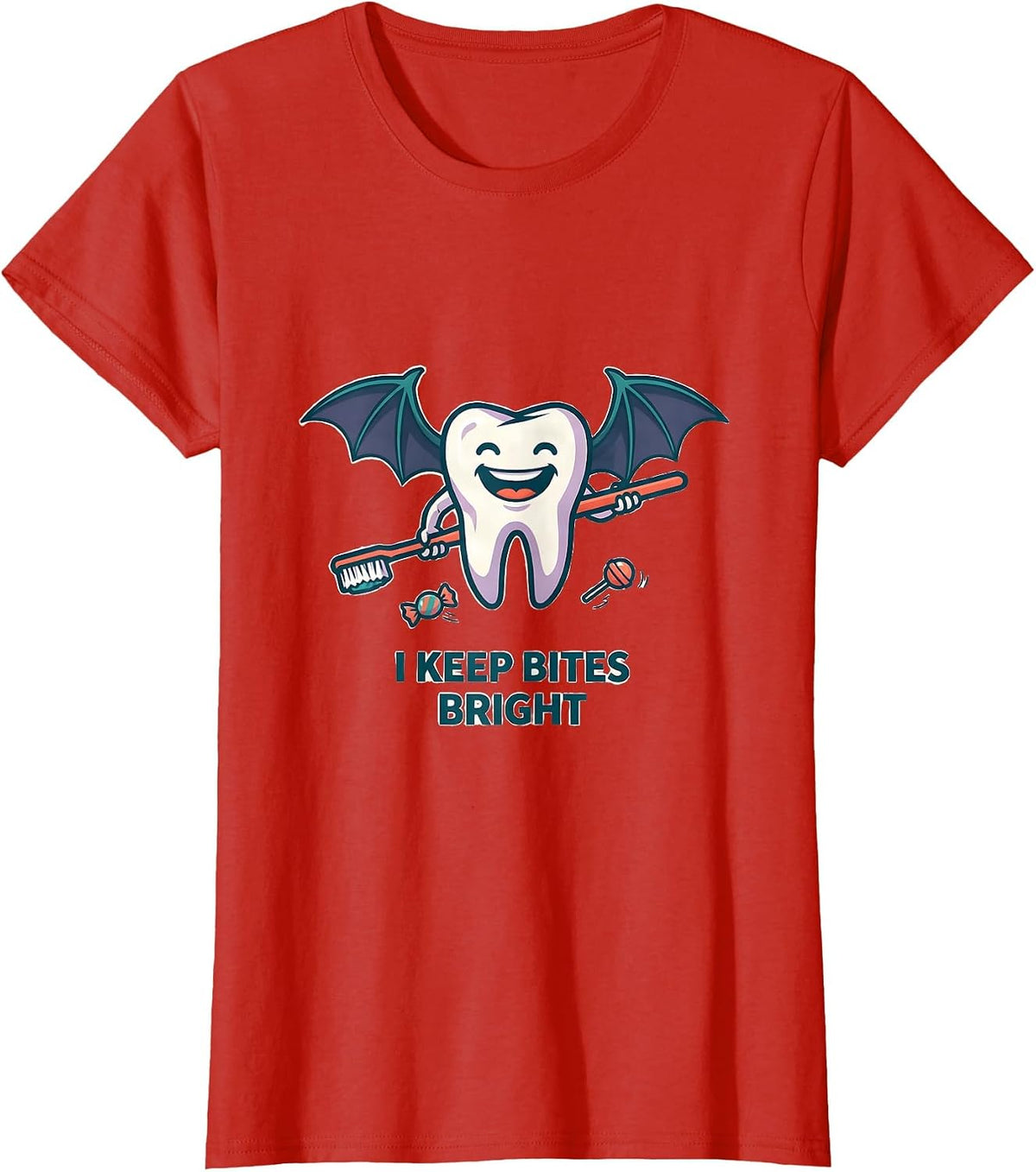 I Keep Bites Bright Funny Dentist Halloween Dental Pun T-Shirt - Red