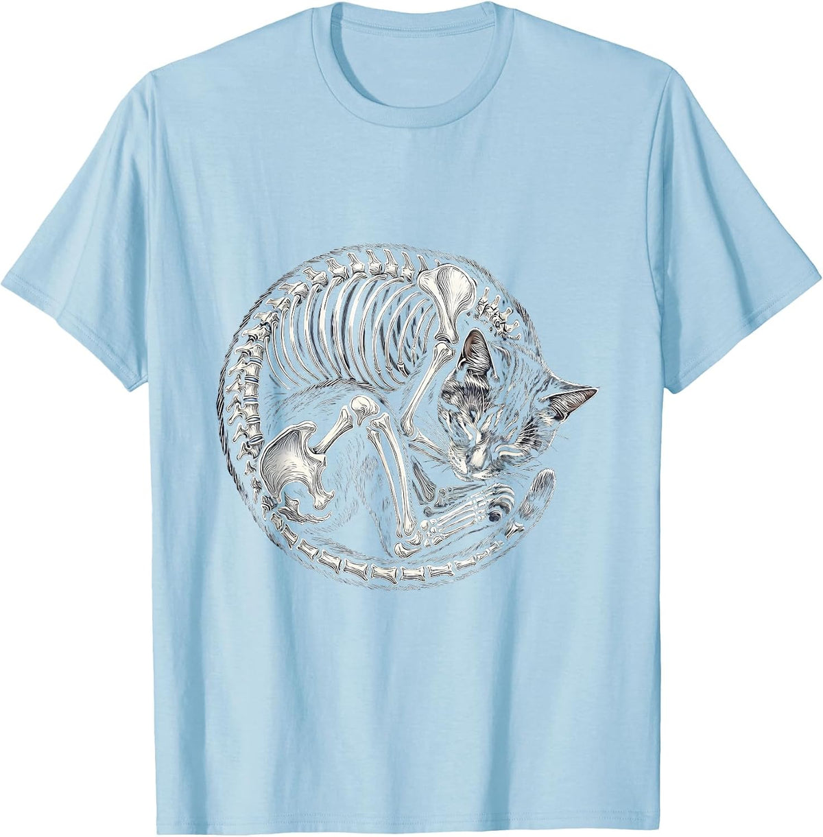 Men's Cat Skeleton Curled Sleeping Radiology X-Ray Art T-Shirt - Baby Blue